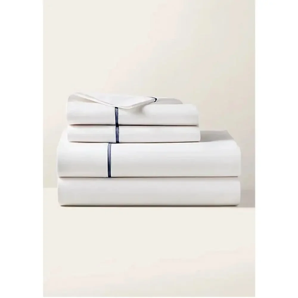 Ralph Lauren Palmer Percale‎ Twin Flat Sheet White Polo Navy NEW